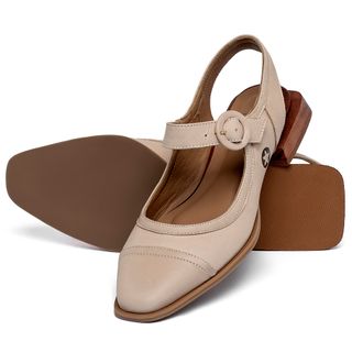 Scarpin   Bico Quadrado Salto de 1 cm em Couro Nude - Codigo - 9638