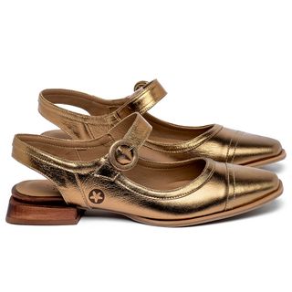 Scarpin   Bico Quadrado Salto de 1 cm em Couro Metalizado - Codigo - 9638