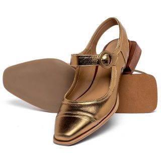 Scarpin   Bico Quadrado Salto de 1 cm em Couro Metalizado - Codigo - 9638