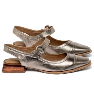 Scarpin   Bico Quadrado Salto de 1 cm em Couro Metalizado - Codigo - 9638