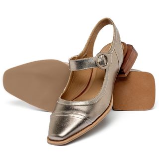 Scarpin   Bico Quadrado Salto de 1 cm em Couro Metalizado - Codigo - 9638