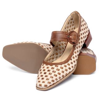 Scarpin   Bico Quadrado Salto de 2 cm em Couro Nude - Codigo - 9646