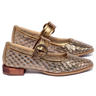 Scarpin   Bico Quadrado Salto de 2 cm em Couro Metalizado - Codigo - 9646