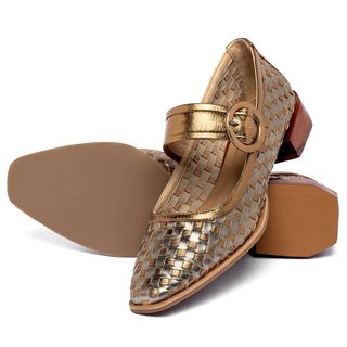 Scarpin   Bico Quadrado Salto de 2 cm em Couro Metalizado - Codigo - 9646