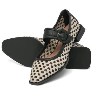 Scarpin   Bico Quadrado Salto de 2 cm em Couro Bicolor - Codigo - 9646