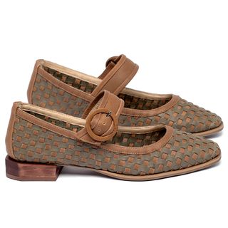 Scarpin   Bico Quadrado Salto de 2 cm em Couro Musgo - Codigo - 9646