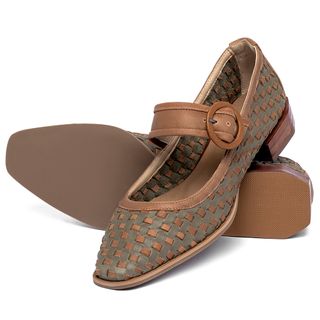 Scarpin   Bico Quadrado Salto de 2 cm em Couro Musgo - Codigo - 9646