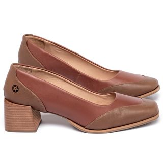 Scarpin   Bico Quadrado Salto de 5 cm em Couro Terracota - Codigo - 9659