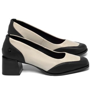 Scarpin   Bico Quadrado Salto de 5 cm em Couro Bicolor - Codigo - 9659