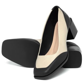 Scarpin   Bico Quadrado Salto de 5 cm em Couro Bicolor - Codigo - 9659