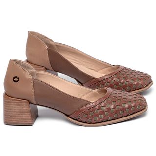 Scarpin   Bico Quadrado Salto de 5 cm em Couro Marrom - Codigo - 9662