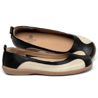 Sapatilha   Bico Quadrado em Couro Bicolor - Codigo - 9668