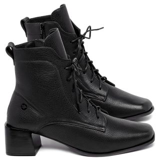 Bota   Cano Curto Salto de 5 cm em Couro Preto - Codigo - 9669