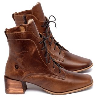 Bota   Cano Curto Salto de 5 cm em Couro Marrom - Codigo - 9669