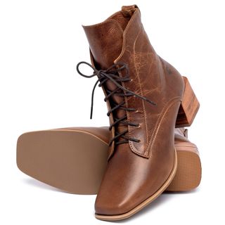 Bota   Cano Curto Salto de 5 cm em Couro Marrom - Codigo - 9669