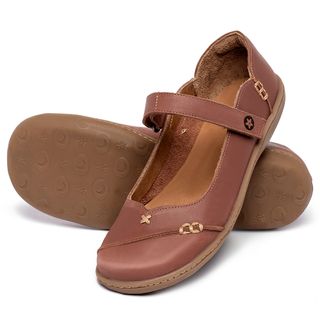 Sapatilha   Bico Quadrado em Couro Terracota - Codigo - 9675