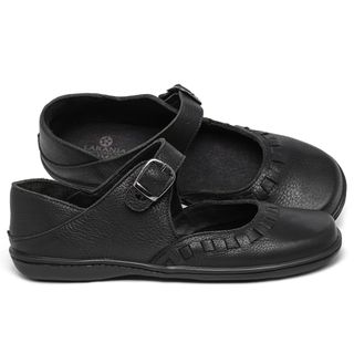 Sapatilha   Bico Quadrado em Couro Preto - Codigo - 9676