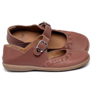 Sapatilha   Bico Quadrado em Couro Terracota - Codigo - 9676