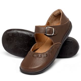 Sapatilha   Bico Quadrado em Couro Café - Codigo - 9676