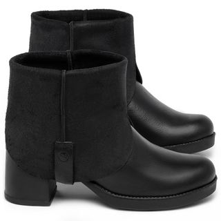 Bota   Cano Curto Salto de 5 cm em Couro Preto - Codigo - 141259