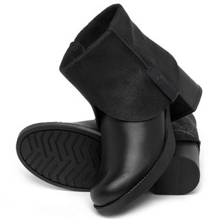 Bota   Cano Curto Salto de 5 cm em Couro Preto - Codigo - 141259