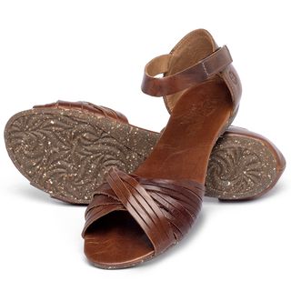 Sandália Rasteira   Flat em Couro Marrom - Codigo - 148028