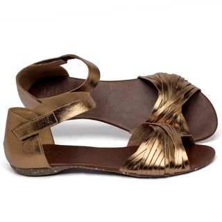 Sandália Rasteira   Flat em Couro Metalizado - Codigo - 148028