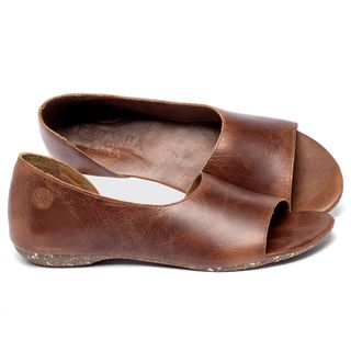 Sandália Rasteira   Flat em Couro Marrom - Codigo - 148093