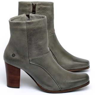 Bota   Cano Curto Salto de 7 cm em Couro Cinza - Codigo - 152003