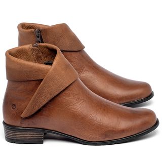 Bota   Cano Curto Salto de 2 cm em Couro Marrom - Codigo - 152007