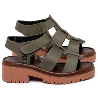 Sandália   Boho Salto de 5 cm em Couro Musgo - Codigo - 153014