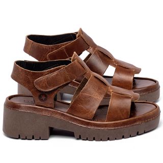 Sandália   Boho Salto de 5 cm em Couro Marrom - Codigo - 153014