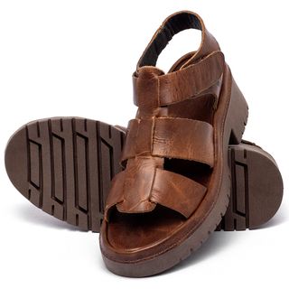 Sandália   Boho Salto de 5 cm em Couro Marrom - Codigo - 153014