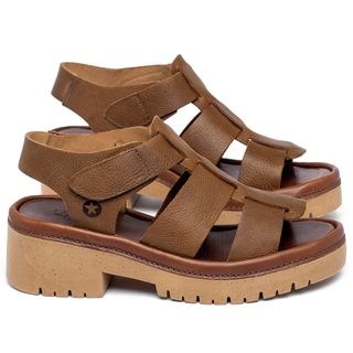 Sandália   Boho Salto de 5 cm em Couro Caramelo - Codigo - 153014