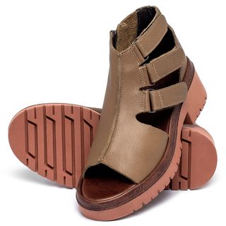 Sandália   Boho Salto de 5 cm em Couro Caramelo - Codigo - 153016