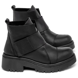Bota   Cano Curto Salto de 4 cm em Couro Preto - Codigo - 153026