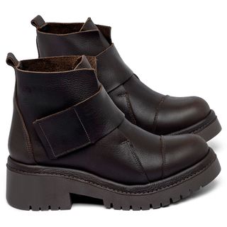 Bota   Cano Curto Salto de 4 cm em Couro Café - Codigo - 153026