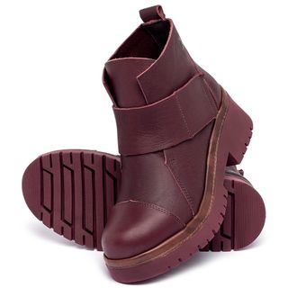 Bota   Cano Curto Salto de 4 cm em Couro Vinho - Codigo - 153026