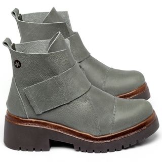 Bota   Cano Curto Salto de 4 cm em Couro Cinza - Codigo - 153026