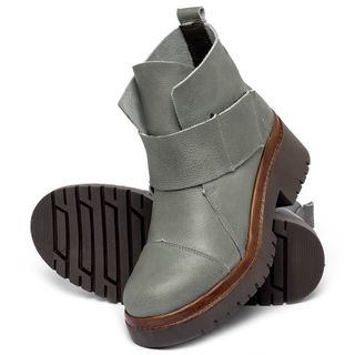 Bota   Cano Curto Salto de 4 cm em Couro Cinza - Codigo - 153026