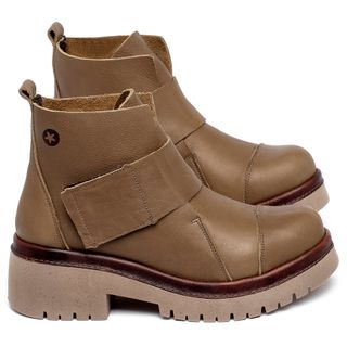 Bota   Cano Curto Salto de 4 cm em Couro Caramelo - Codigo - 153026