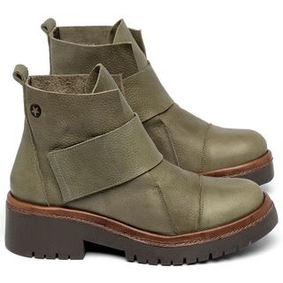 Bota   Cano Curto Salto de 4 cm em Couro Musgo - Codigo - 153026
