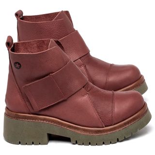 Bota   Cano Curto Salto de 4 cm em Couro Vermelho - Codigo - 153026