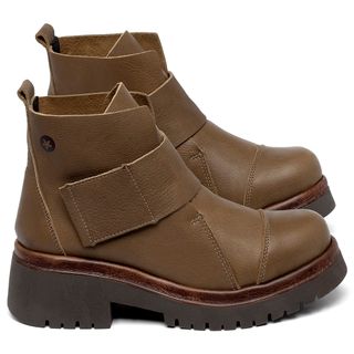 Bota   Cano Curto Salto de 4 cm em Couro Caramelo - Codigo - 153026