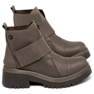 Bota   Cano Curto Salto de 4 cm em Couro Cinza - Codigo - 153026