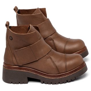 Bota   Cano Curto Salto de 4 cm em Couro Marrom - Codigo - 153026