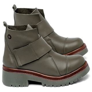 Bota   Cano Curto Salto de 4 cm em Couro Musgo - Codigo - 153026