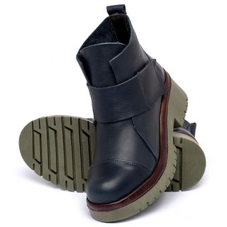 Bota   Cano Curto Salto de 4 cm em Couro Marinho - Codigo - 153026