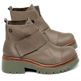 Bota   Cano Curto Salto de 4 cm em Couro Cinza - Codigo - 153026