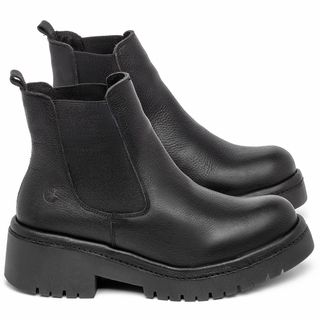 Bota   Cano Curto Salto de 4 cm em Couro Preto - Codigo - 153029